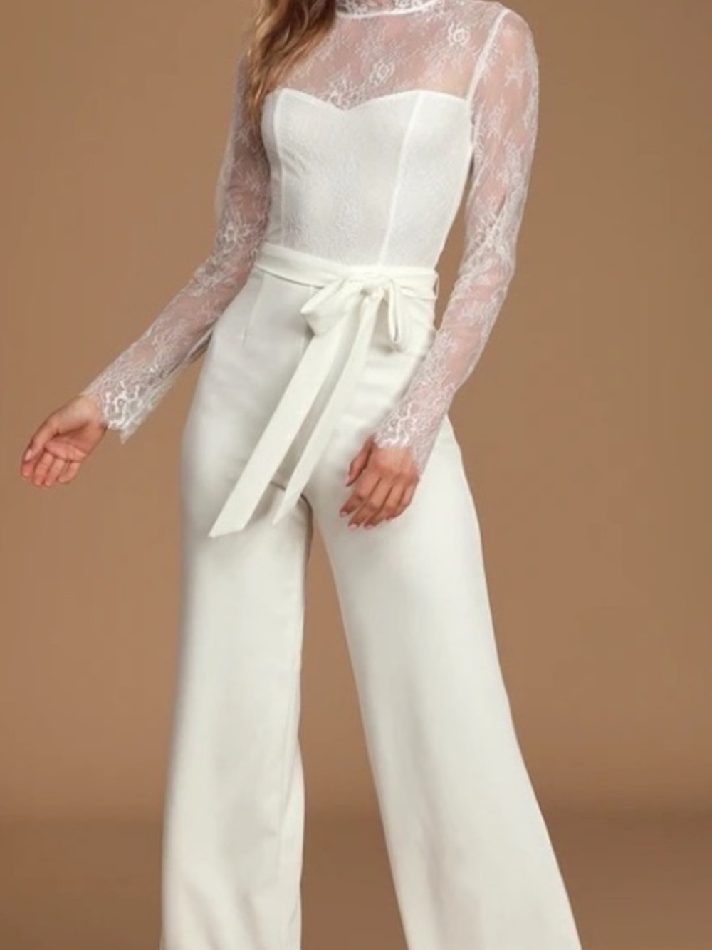 Lulu's Ivory Lace Long-Sleeve Jumpsuit